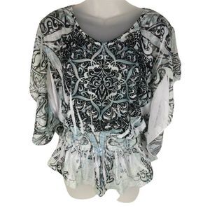 MEL & MO Womens TOP BLOUSE Elastic Waist Flutter